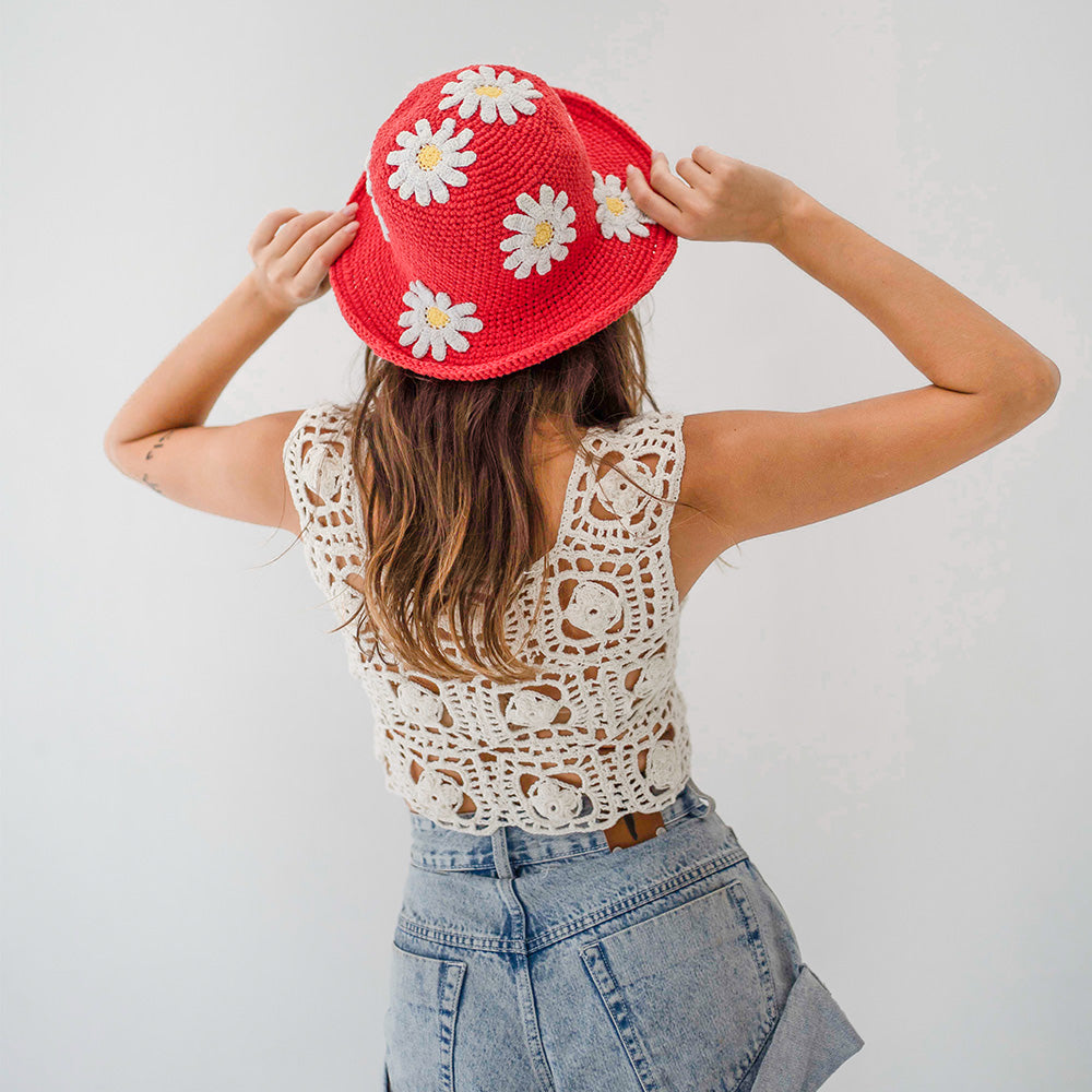 Daisy Crochet Brim Hat