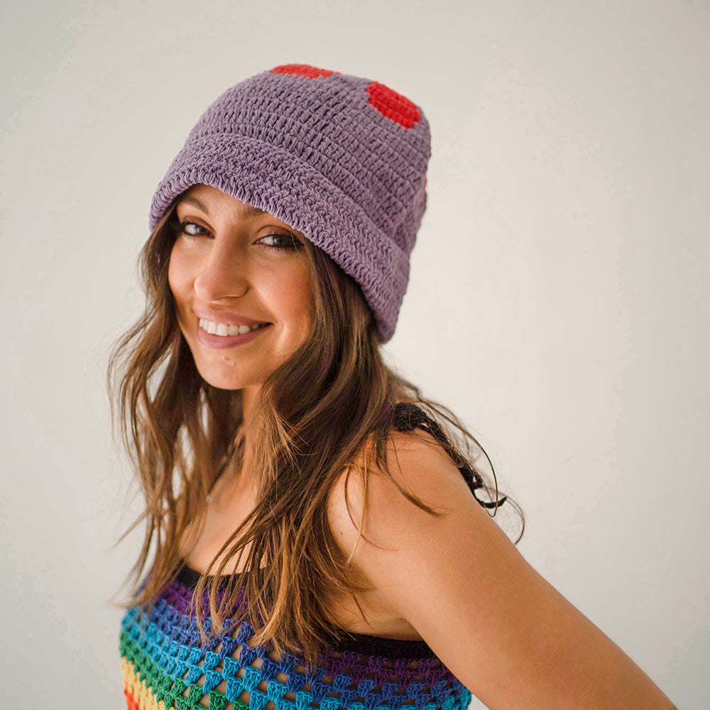 Flora Crochet Beanie | Purple